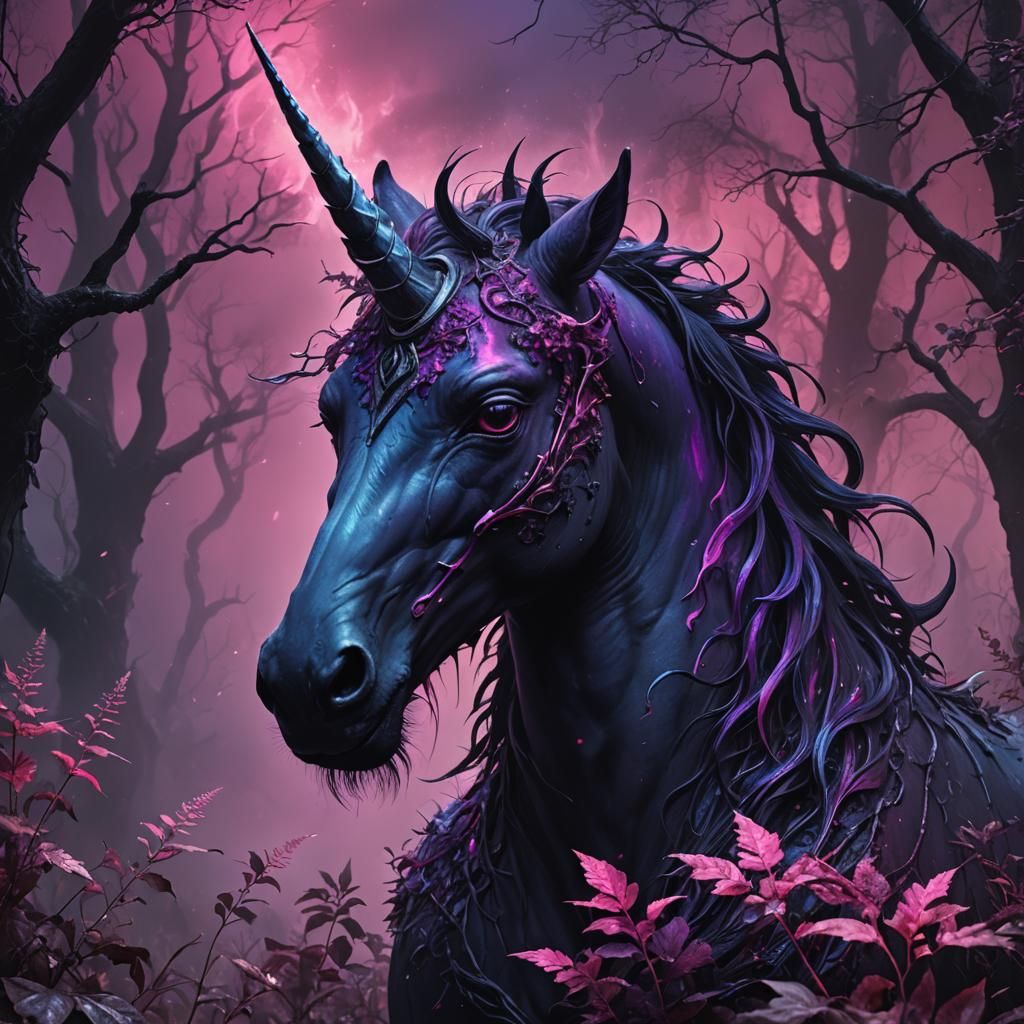 Evil Unicorn Head in Dark Fantasy Style