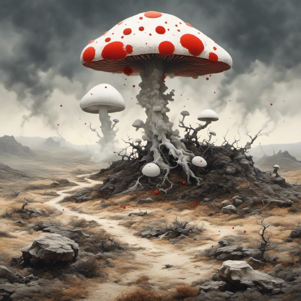 Atomic Mushroom Cloud over Desolate Landscape