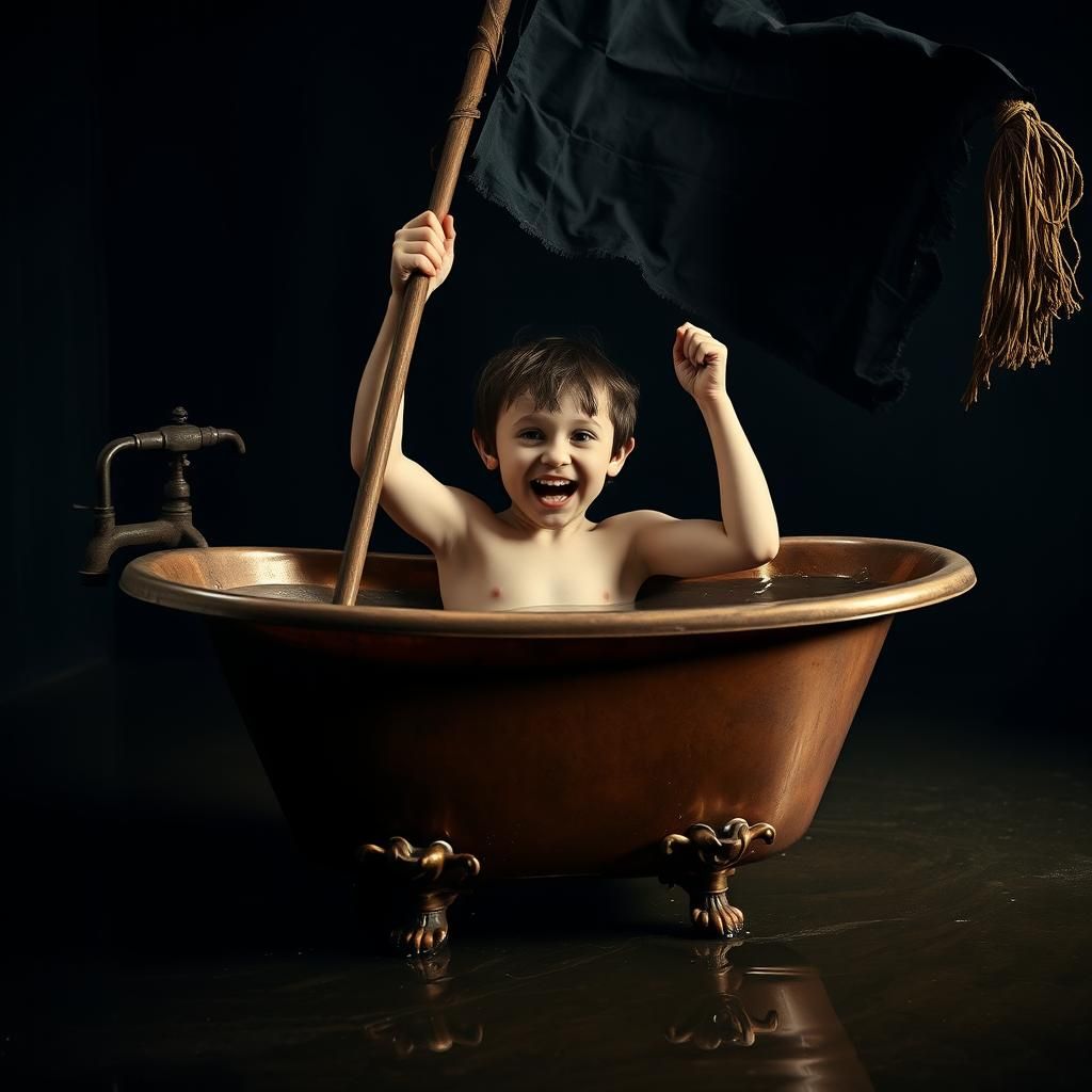 Boy Pirate Adventure in Vintage Bathtub