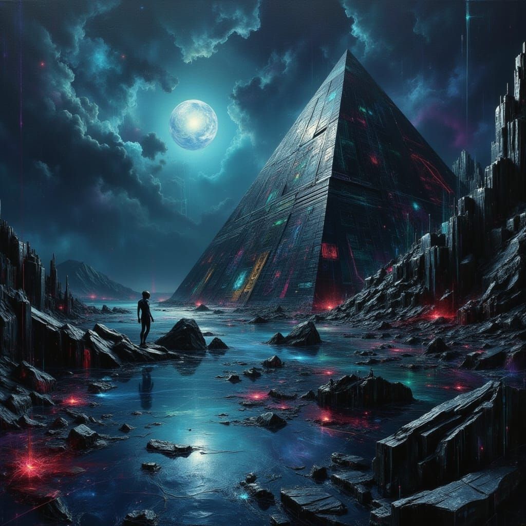 Mysterious Pyramid on Nile Banks in Impasto Oil Style