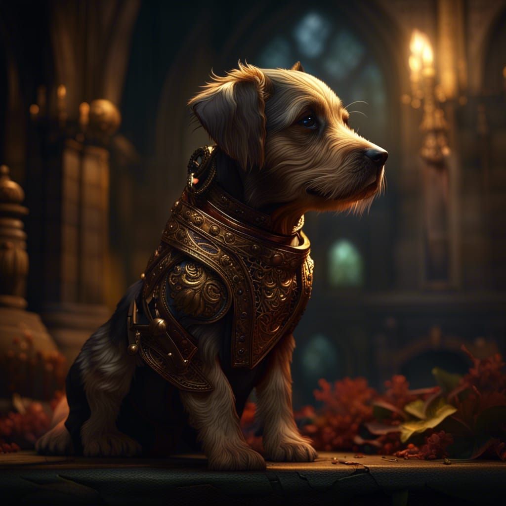 Hyperdetailed St. Bernard Puppy in Dark Fantasy Style