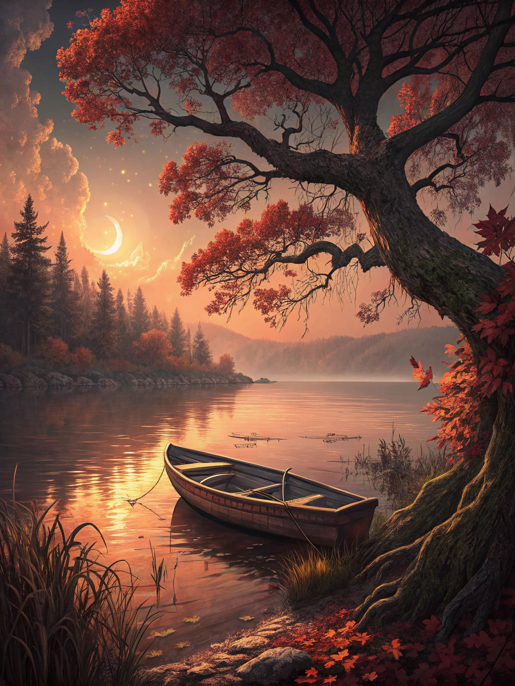Serene Lake Sunset with Autumn Colors
