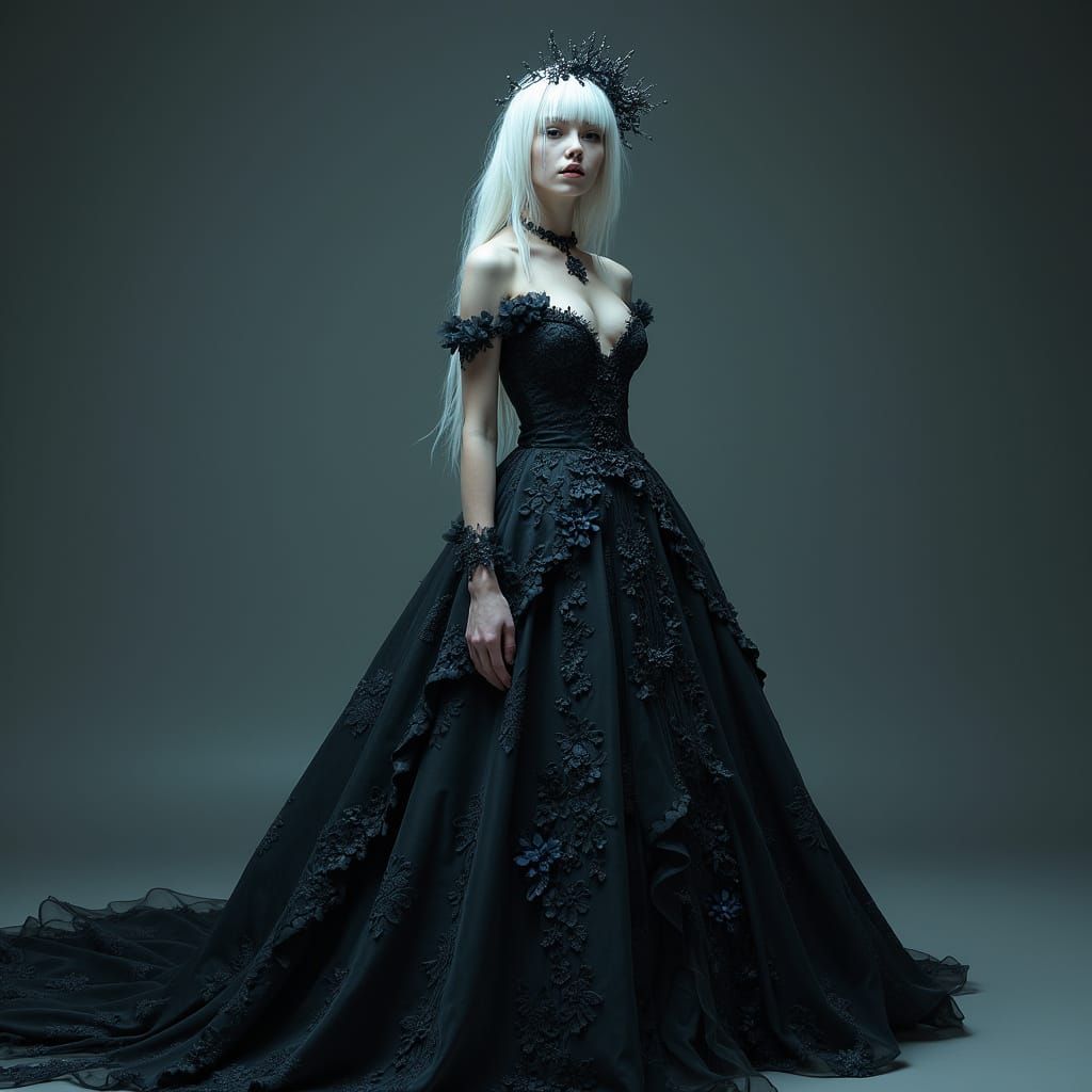 Ethereal Gothic Bride in Exquisite Lace and Floral Wedding G...