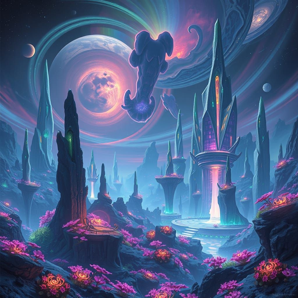 Bioluminescent Alien Landscape: Surreal Digital Art