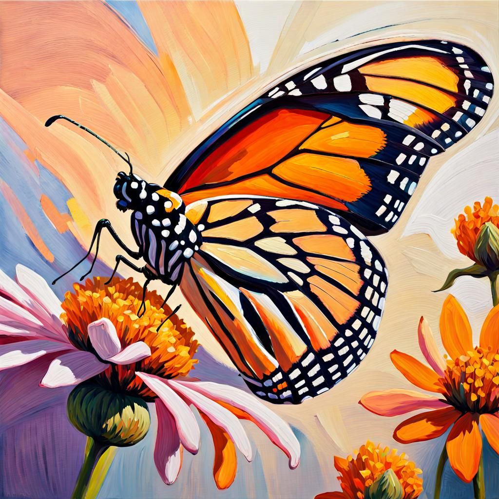 Monarch Butterfly Close-Up, Fauvist Oil Painting