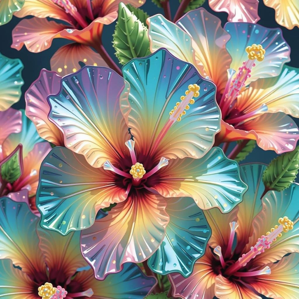 Crystal Hibiscus Flowers in a Futuristic Style