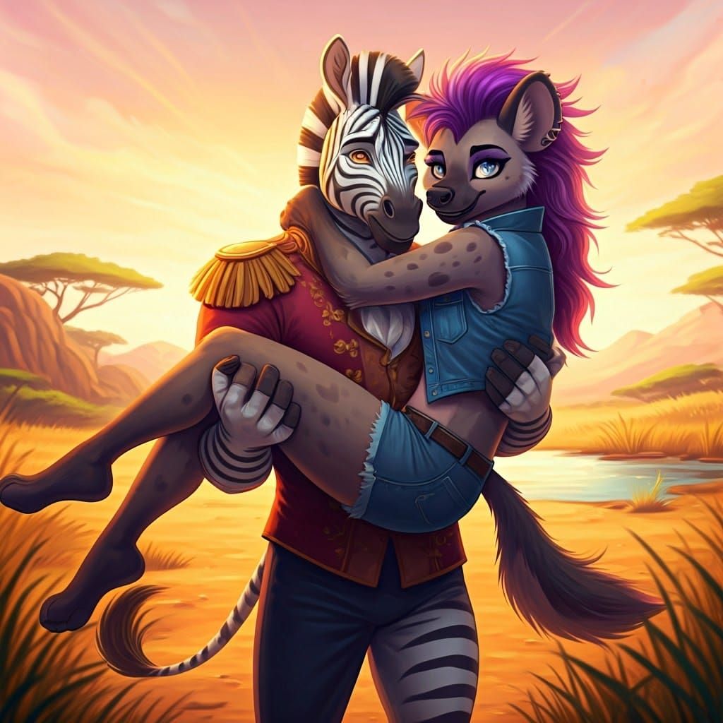 Regal Zebra Prince and His Punk-Rock Hyena Companion in a Vi...