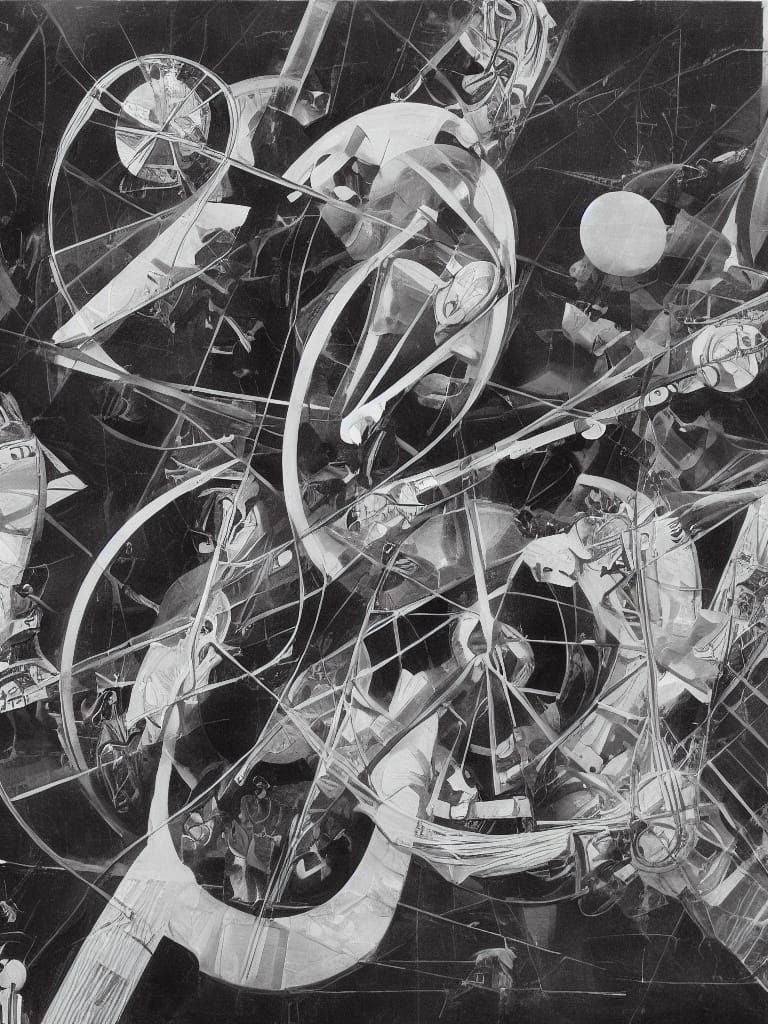 Geometric Renaissance: A Charcoal Futurism Painting