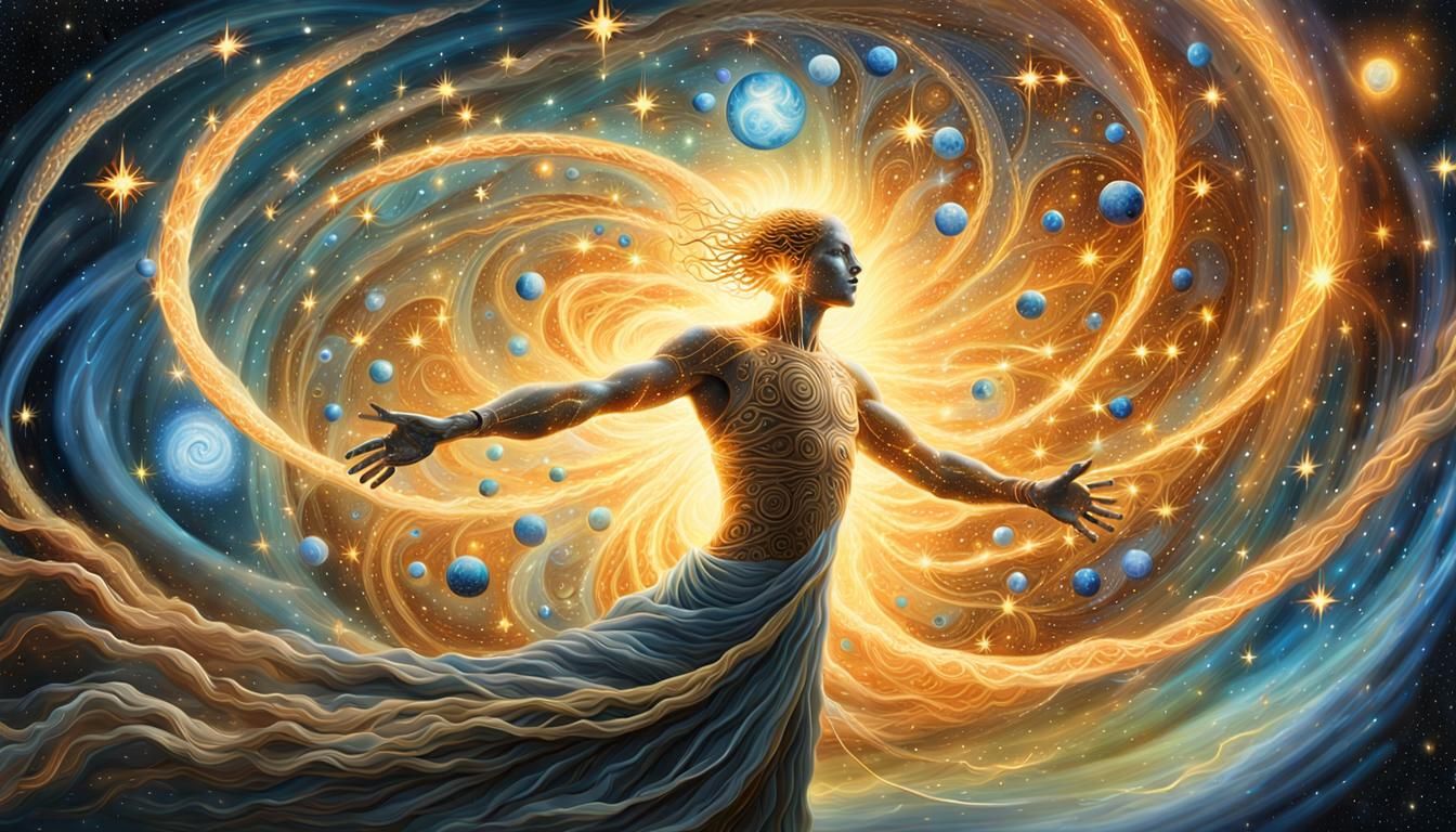 Mystical Figure Emerging from Cosmic Energy