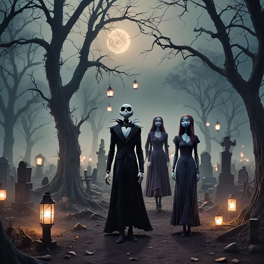 Jack and Sally in Spooky Graveyard, Stop-Motion Style