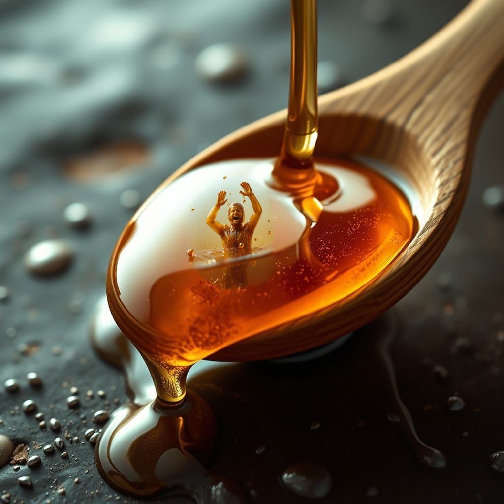 Surreal Macro Photography of Man Drowning in Honey