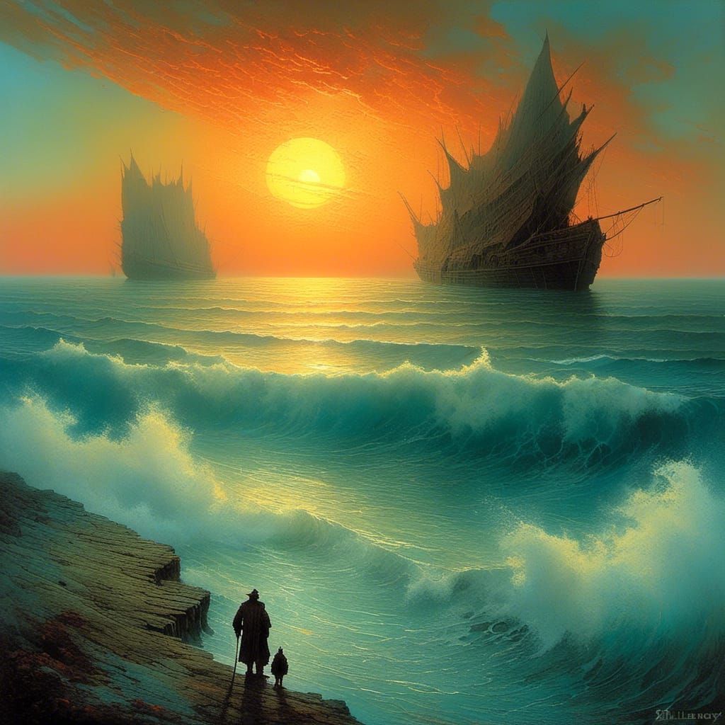 Gorgeous Sunrise Salt Art Seascape Painting