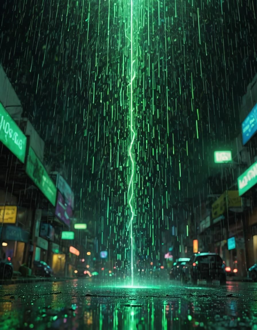 Cyberpunk Holographic Rain in Iridescent Greens