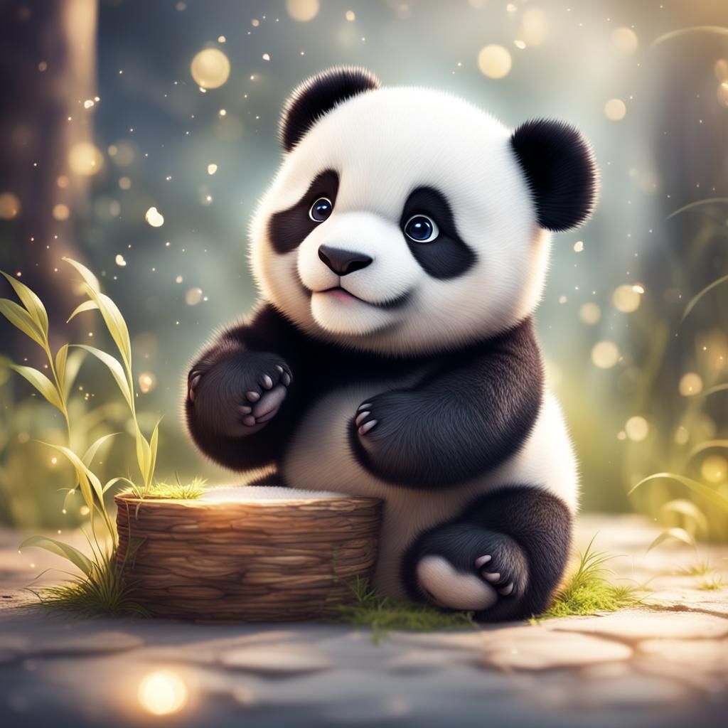 Enchanting Cartoon Baby Panda in Digital Art Style