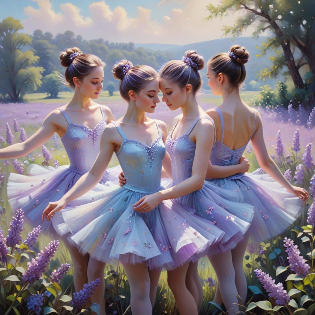 Impressionistic Lilac Field With Dancing Ballerinas