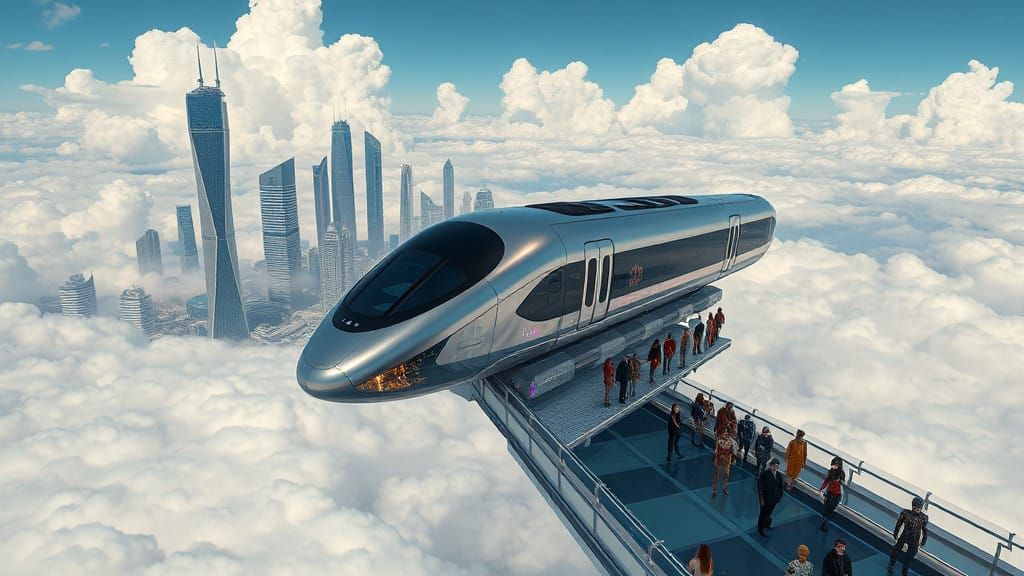 Sleek, Iridescent Metropolis soars Above the Clouds in a Vis...