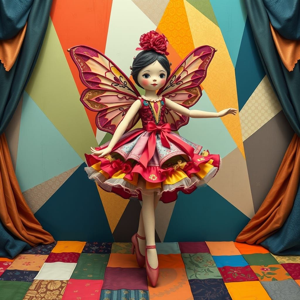 Ballerina in Whimsical, Geometric Oil Painting Style