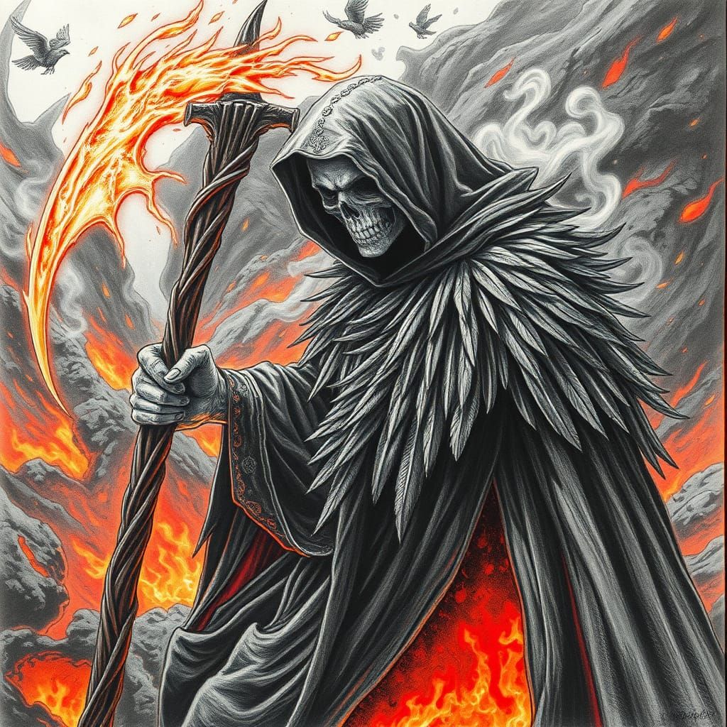 Death Reaper Emerges: Detailed Pencil Art