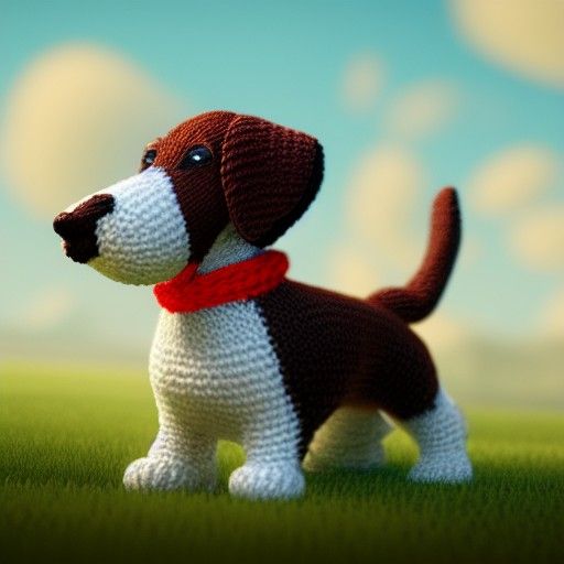 Knitted Basset Puppy in Detailed Matte Painting