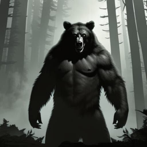Demonic Werebear Portrait in High Gothic Noir Style