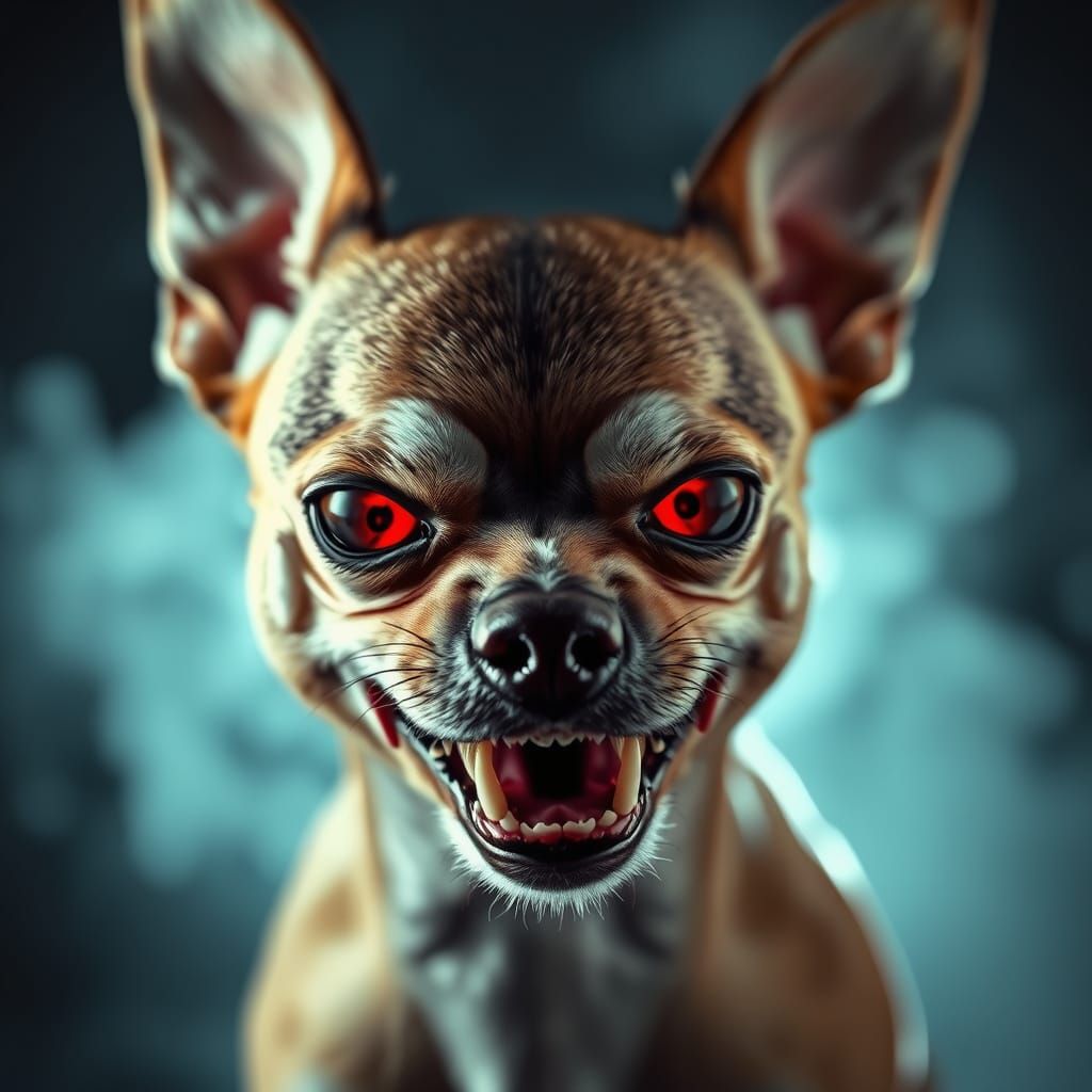 Angry Vampire Chihuahua in Hyperrealistic HDR Style