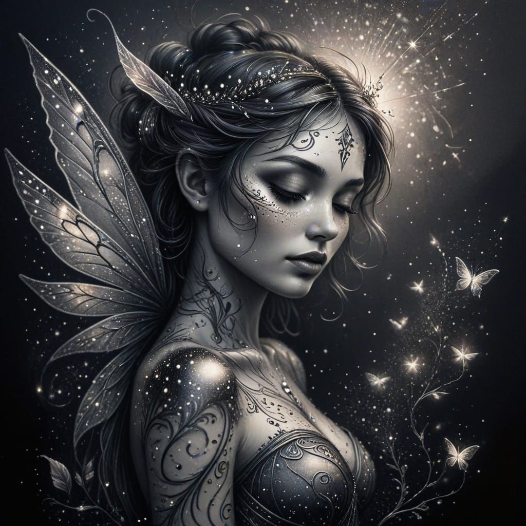 Fairy and Magic Sprinkles in Charcoal Style