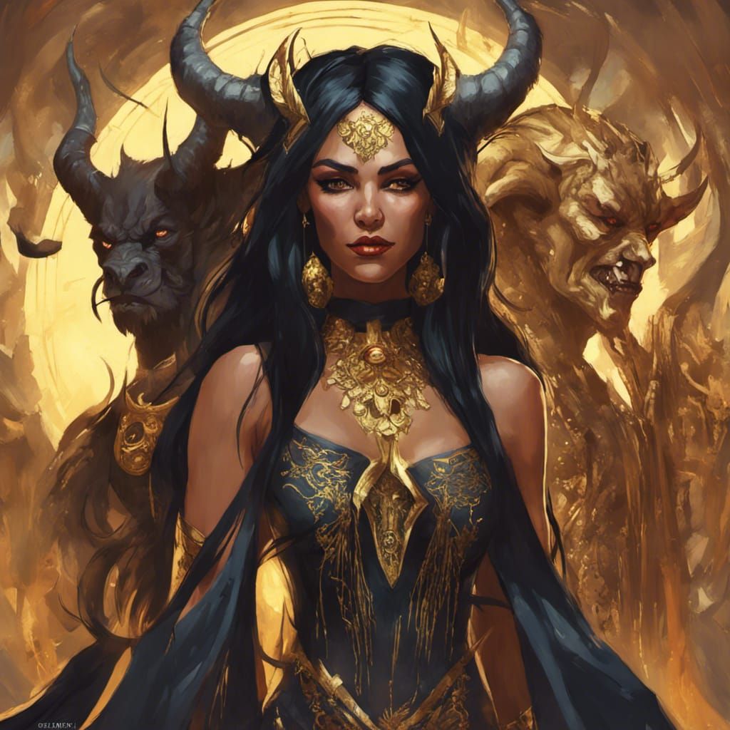 Goddess Nyx Partying with Demons: Digital Portrait