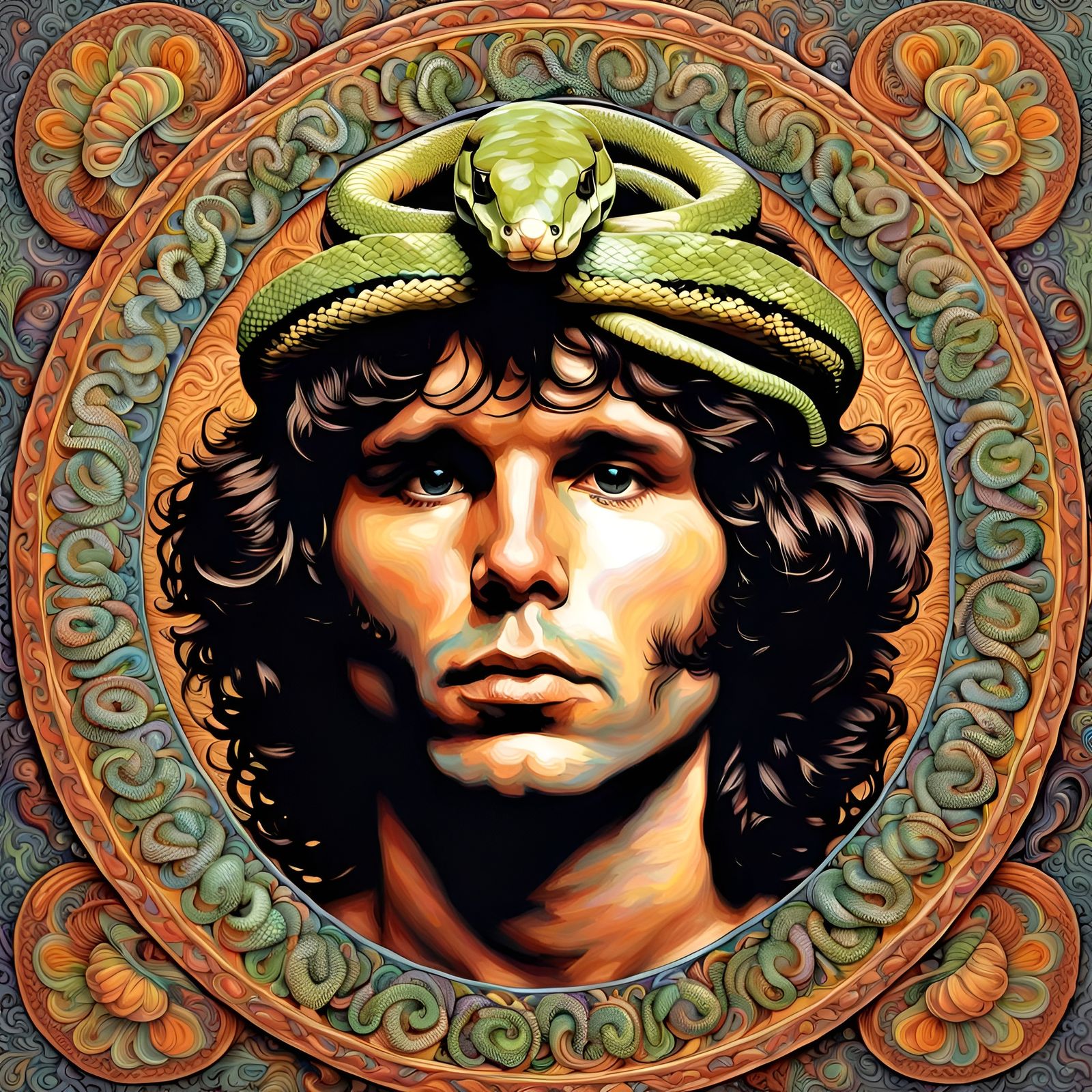 Jim Morrison Portrait with Snake Crown