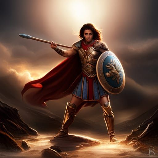 Epic Spartan Warrior in Dynamic Attack Pose