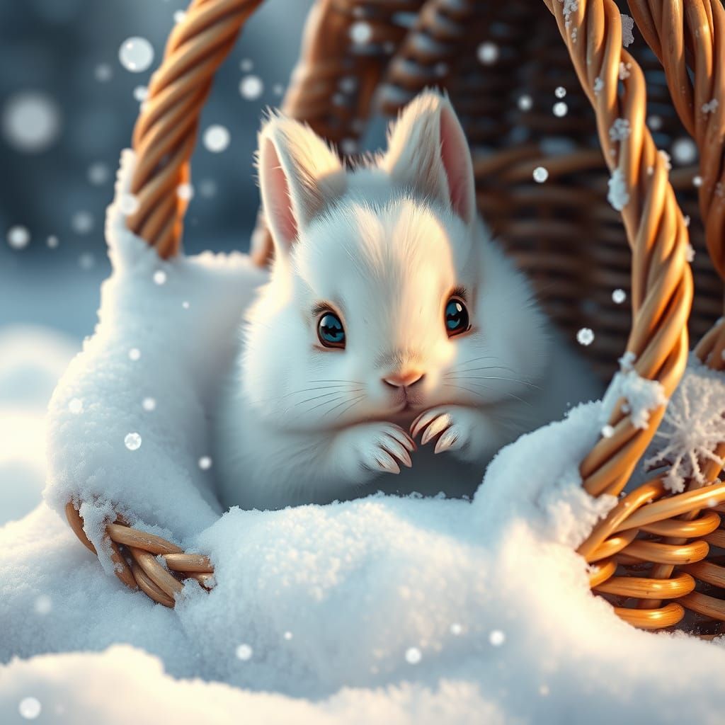 Whimsical Winter Wonderland Pet in Snowy Wicker Basket