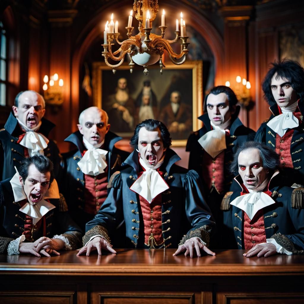 Vampire Ghosts in Napoleonic Courtroom: Detailed Photography