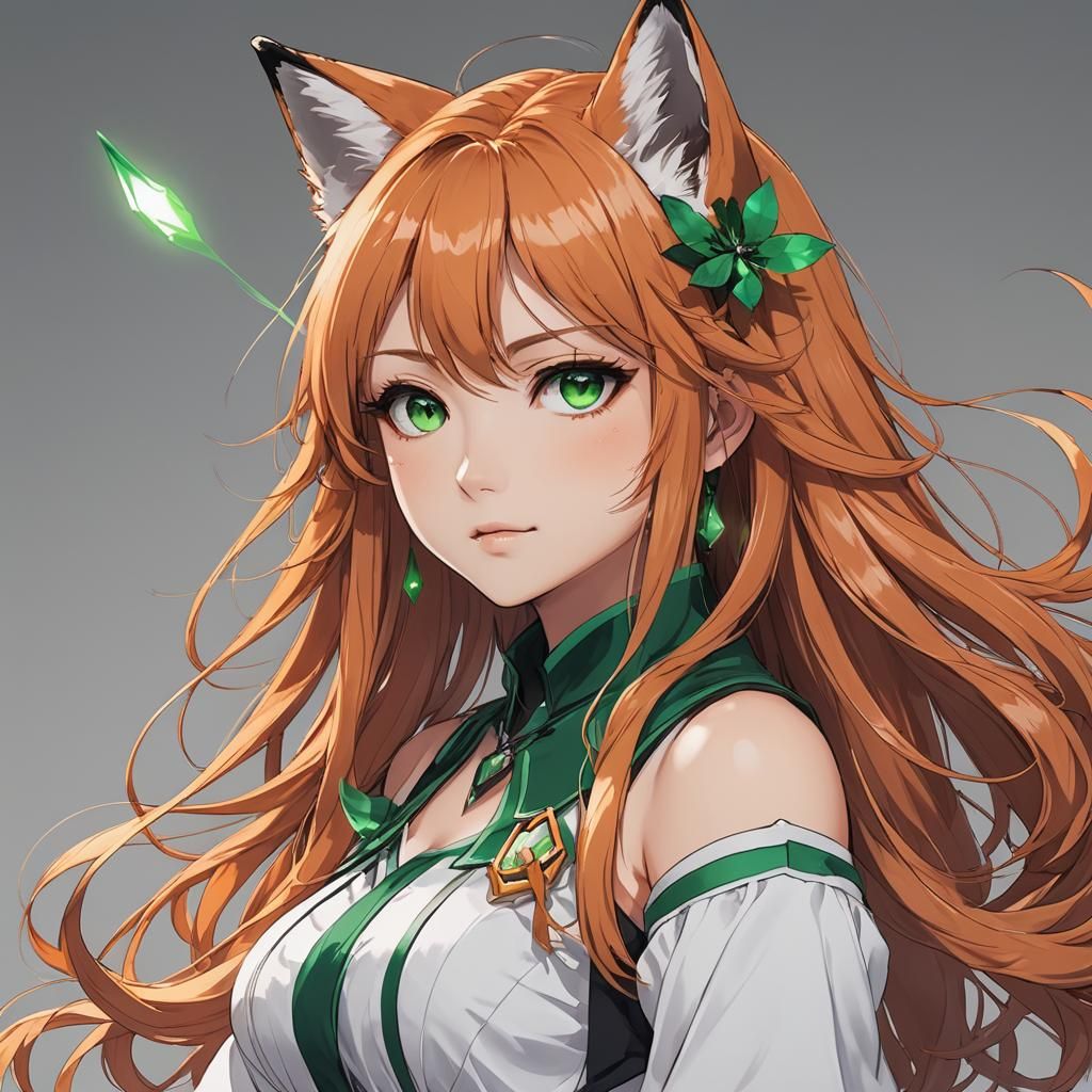 Anime Fox Girl with Emerald Eyes