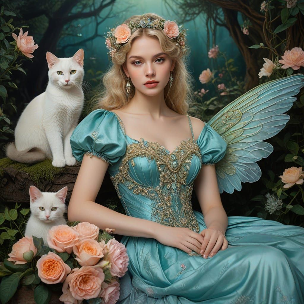 Ethereal Princess in Whimsical Forest, Soft Focus Oil Painti...