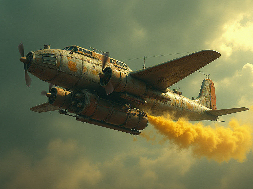 Dieselpunk Plane Sprays Chemical in Stormy Sky