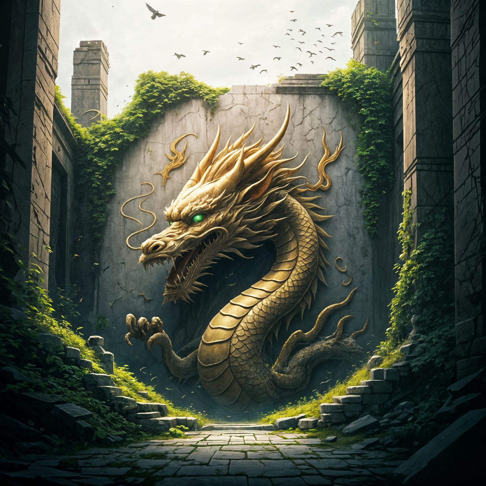 Chinese Dragon Emerges from Ancient Stone Tablet