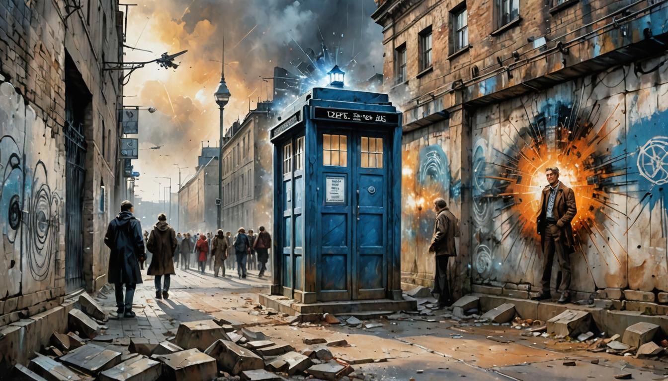 Surreal Cyberpunk Berlin Wall Portrait in Digital Watercolor