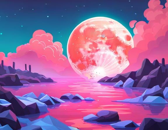Mystical Sci-Fi Moon with Psychedelic Neon Art