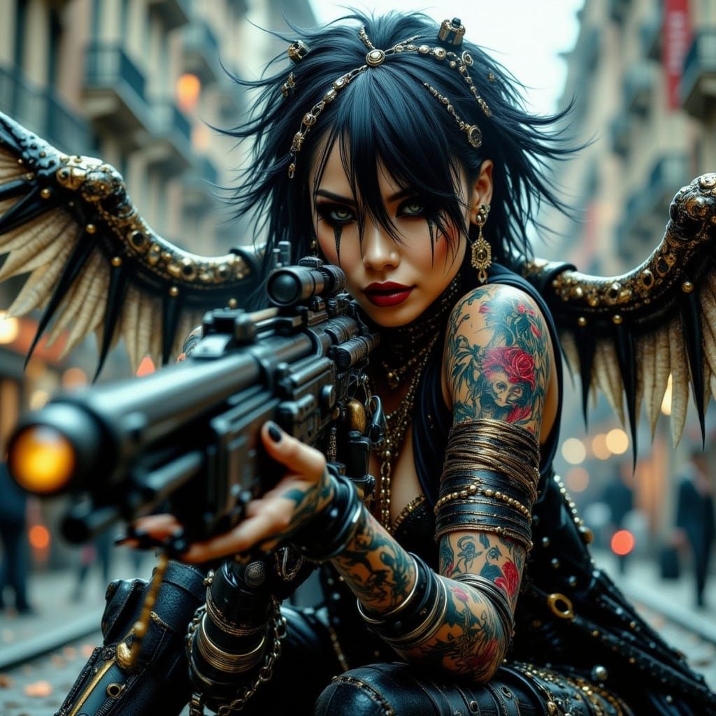 Cyber-Angel Chicana Pirate in Gothic Leather