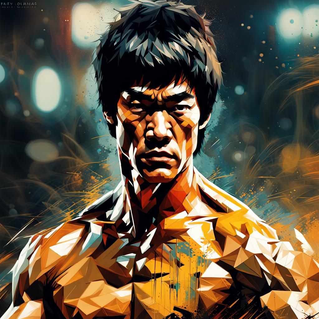 Bruce Lee Bodybuilding Competition: Detailed Digital Art