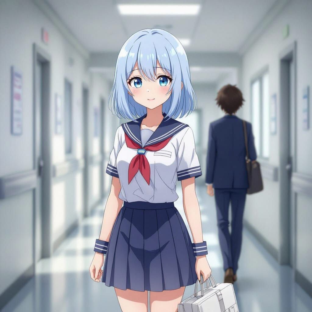 Anime Girl in School Uniform with Pastel Colors