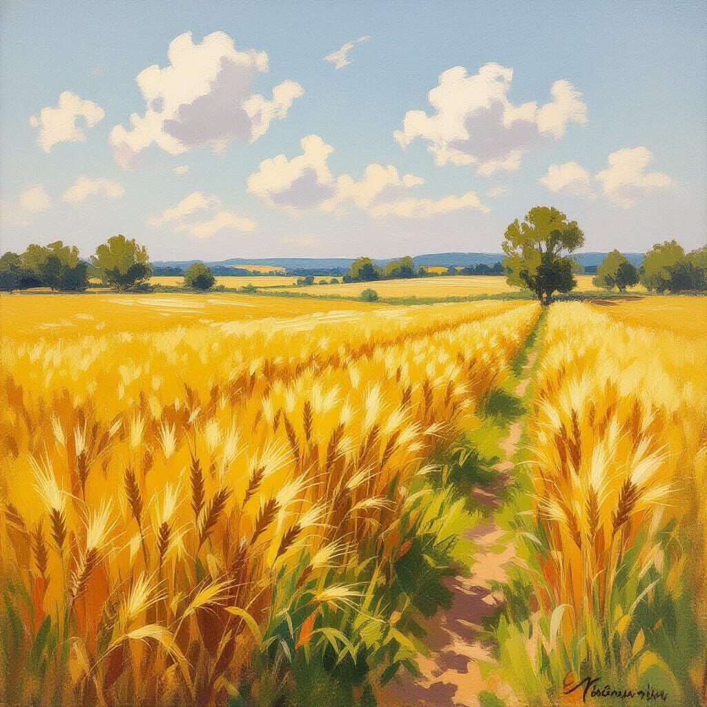 Golden Grain Field in Impressionist Style