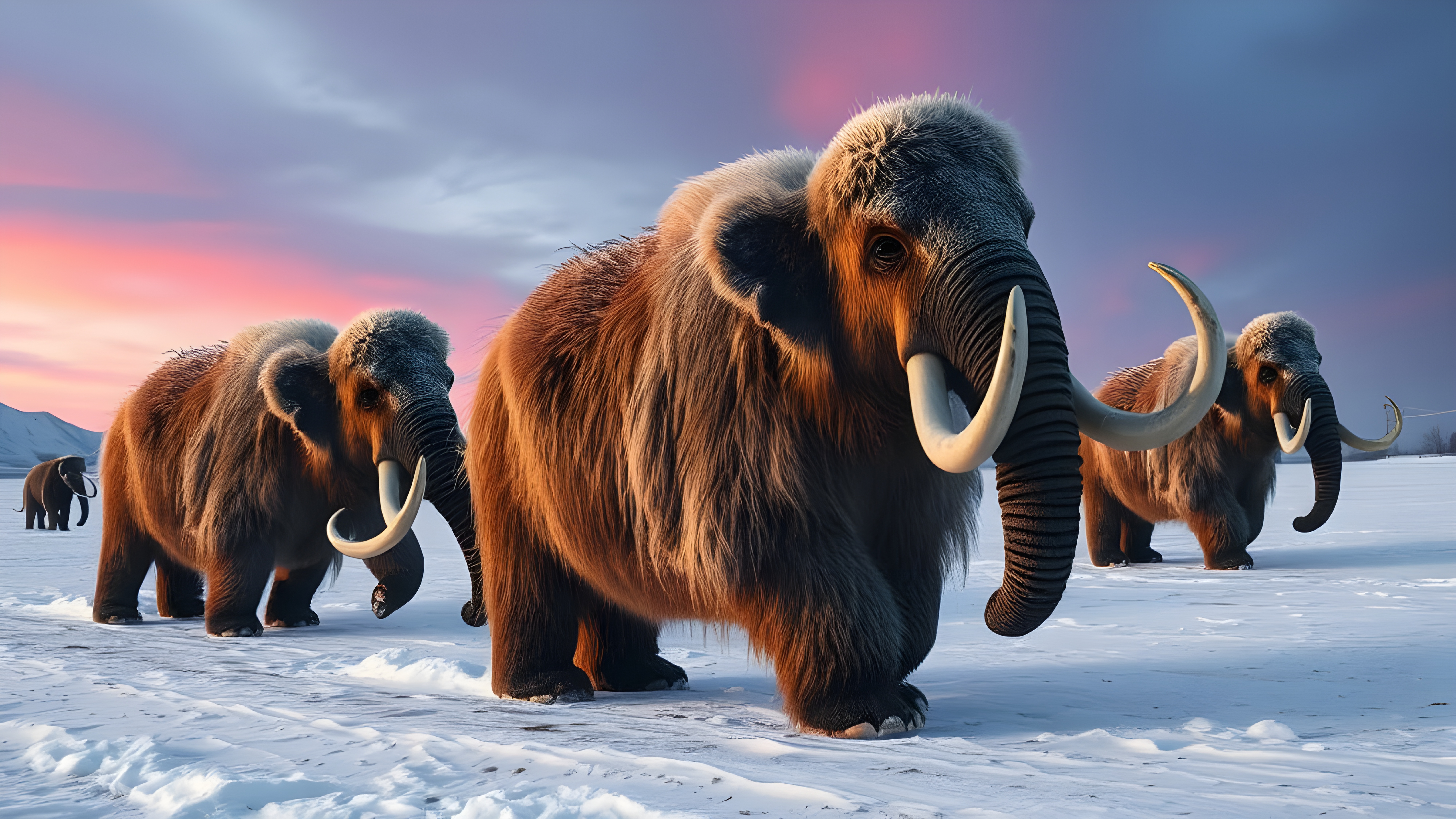 Majestic Woolly Mammoths in a Primeval Snowy Landscape