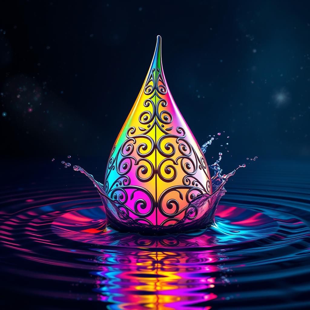 Ornate Rainbow Raindrop Creates Rippling Iridescent Pool