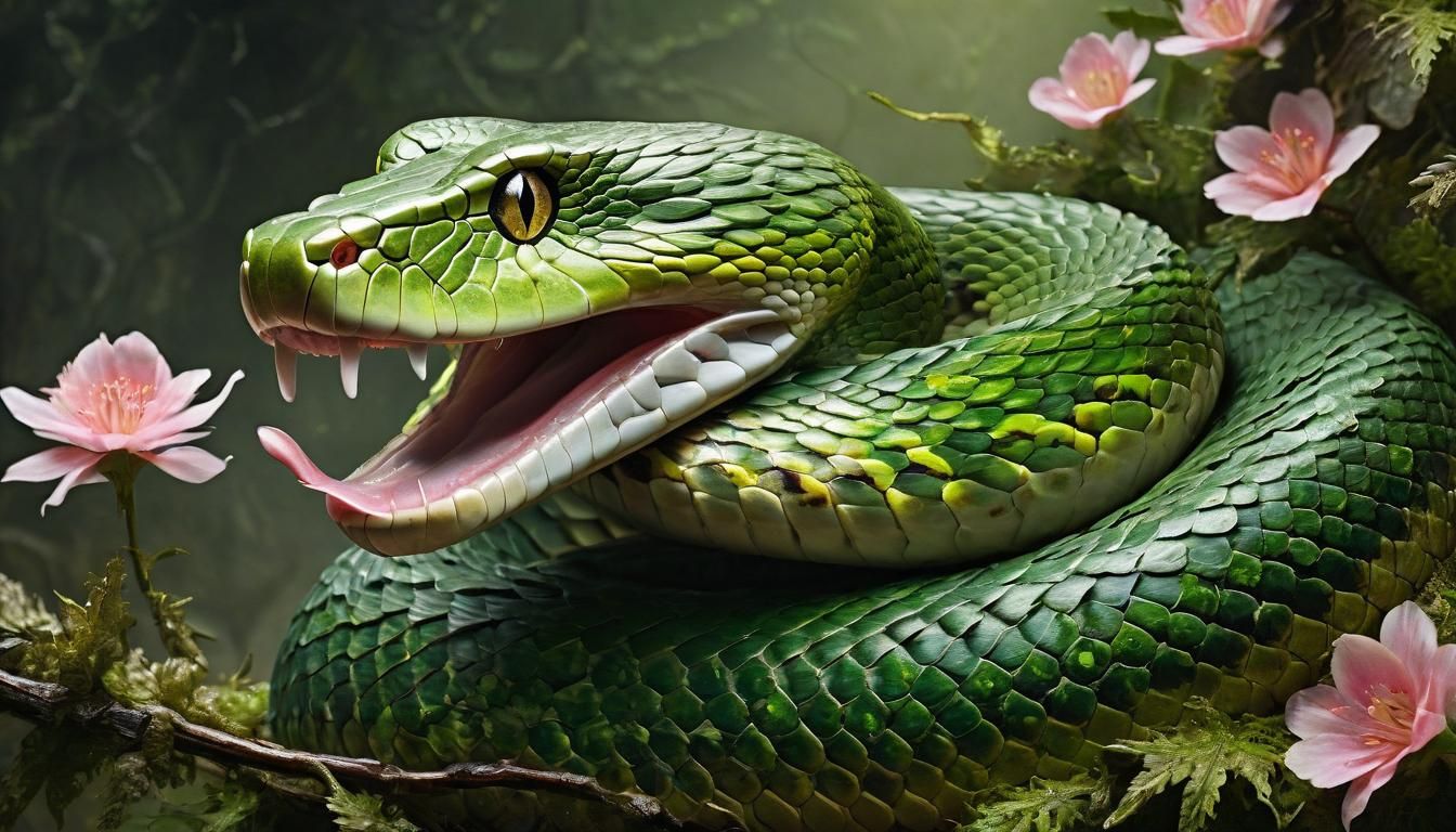 Detailed Snake Portrait on Gold Paper as Impasto