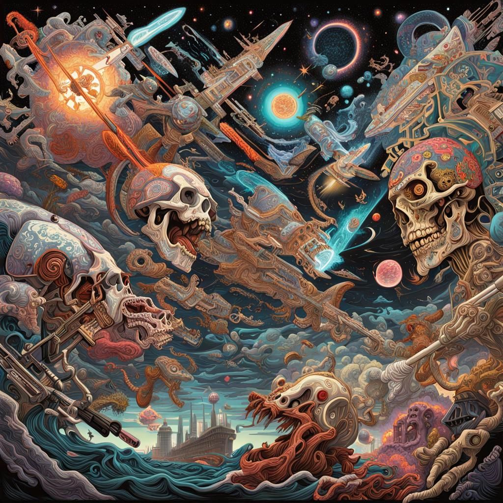 Epic Dream Wars in Mixed Media Style