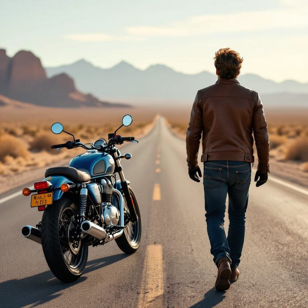 Desert Highway Motorcycle Ride in Cinematic Style