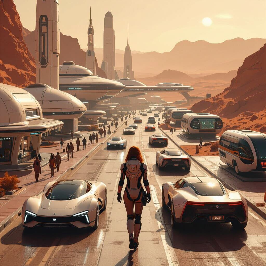 Futuristic Human City on Mars in Retro-Futuristic Style