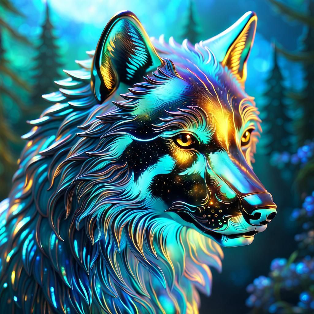 Iridescent Wolf made of Glass