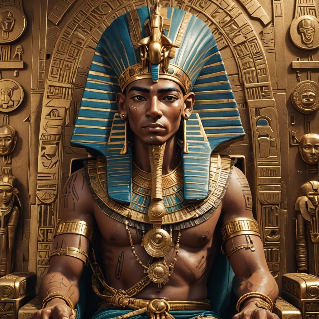 Egyptian Pharaoh on Throne in Hyperrealistic Concept Art