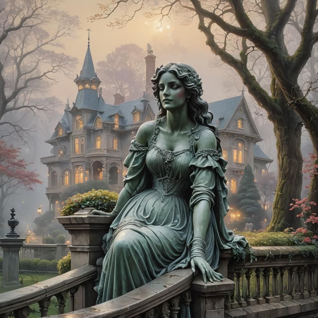 Ethereal Sensual Statue on Mansion Fence